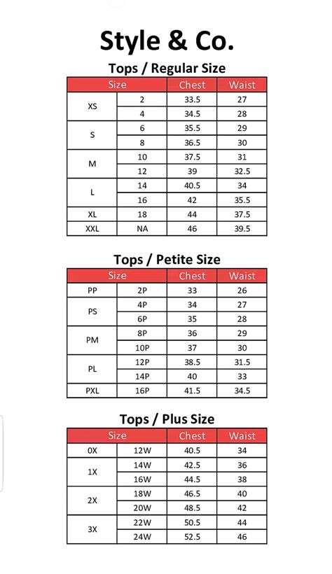 style and co size chart.